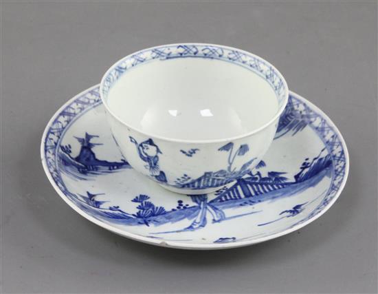 A Vauxhall blue and white tea bowl and saucer, c. 1755-57, saucer 11.9cm